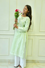 Pakizah Chikankari cotton kurti in Green