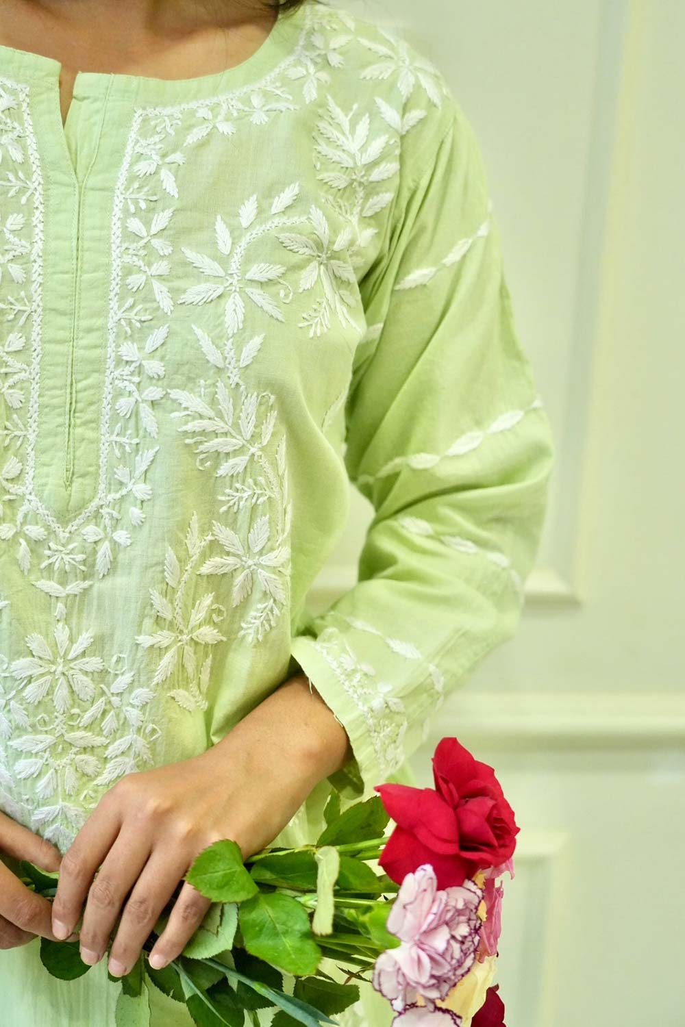 Pakizah Chikankari cotton kurti in Green