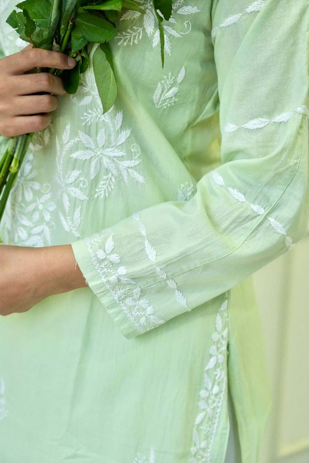 Pakizah Chikankari cotton kurti in Green