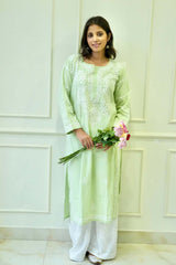 Pakizah Chikankari cotton kurti in Green