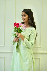 Pakizah Chikankari cotton kurti in Green