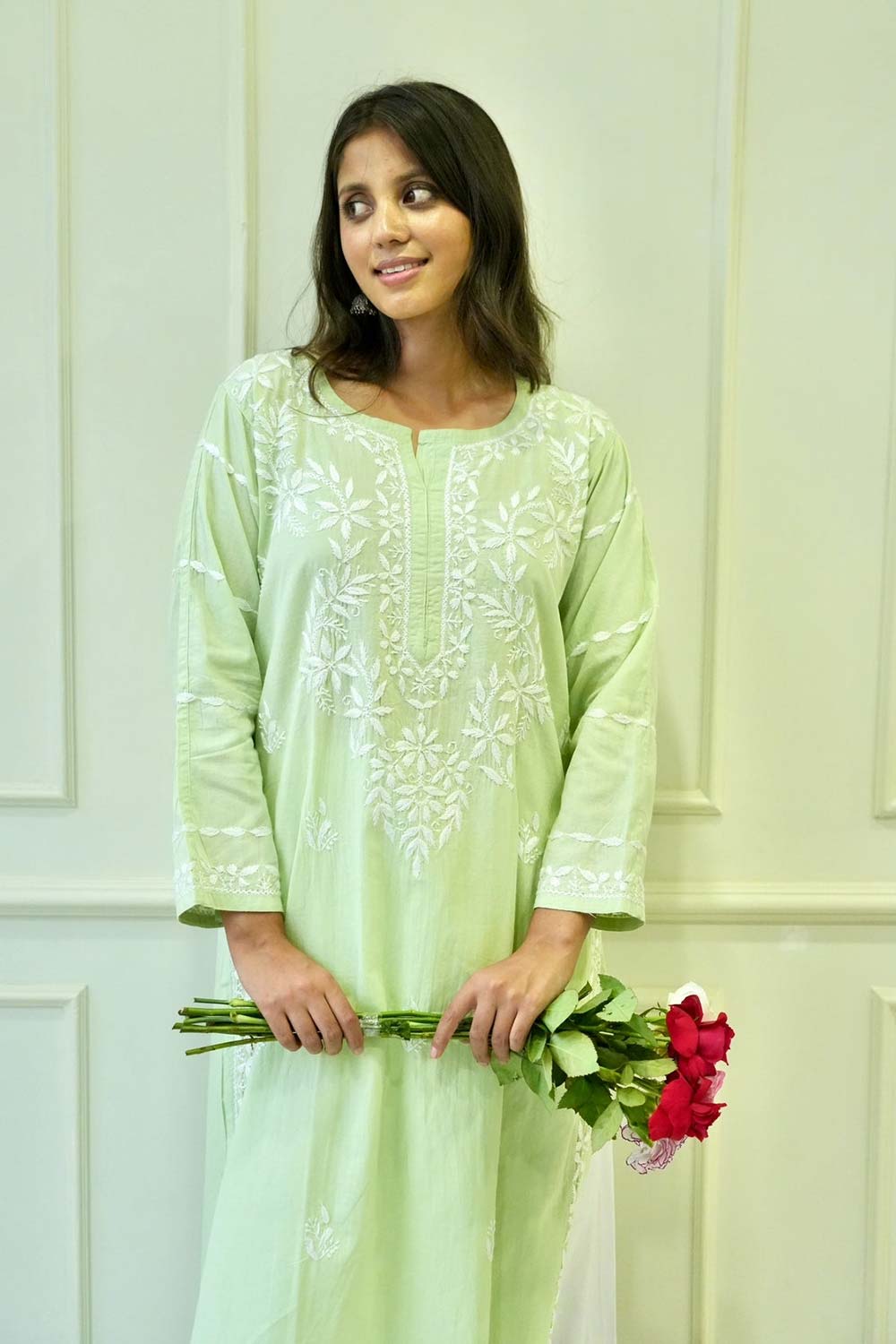 Pakizah Chikankari cotton kurti in Green