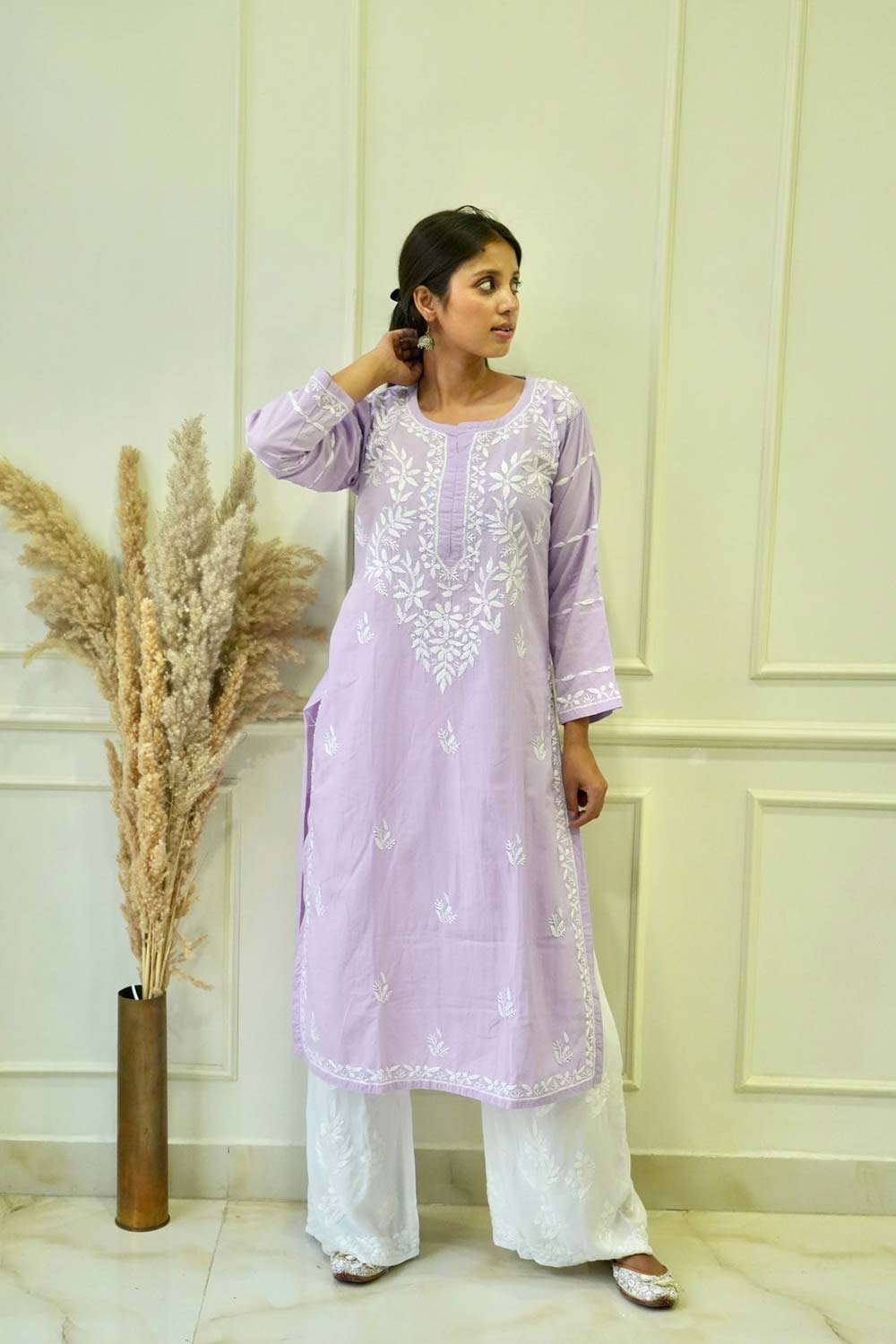 Pakizah Chikankari cotton kurti in Lavender