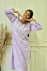 Pakizah Chikankari cotton kurti in Lavender