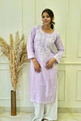 Pakizah Chikankari cotton kurti in Lavender