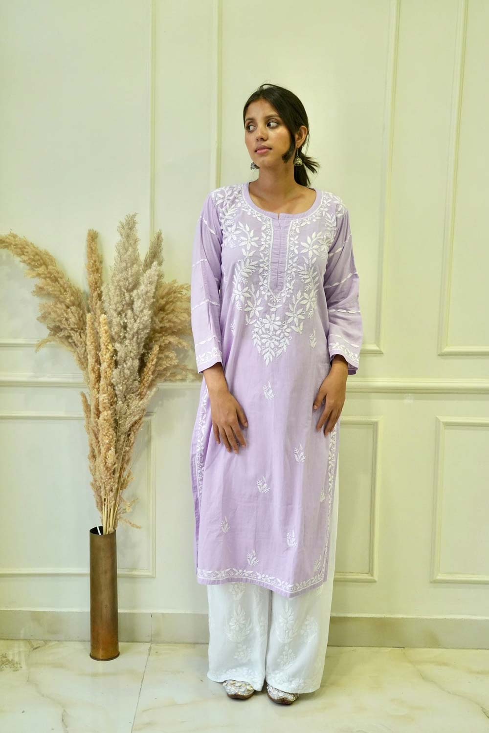 Pakizah Chikankari cotton kurti in Lavender