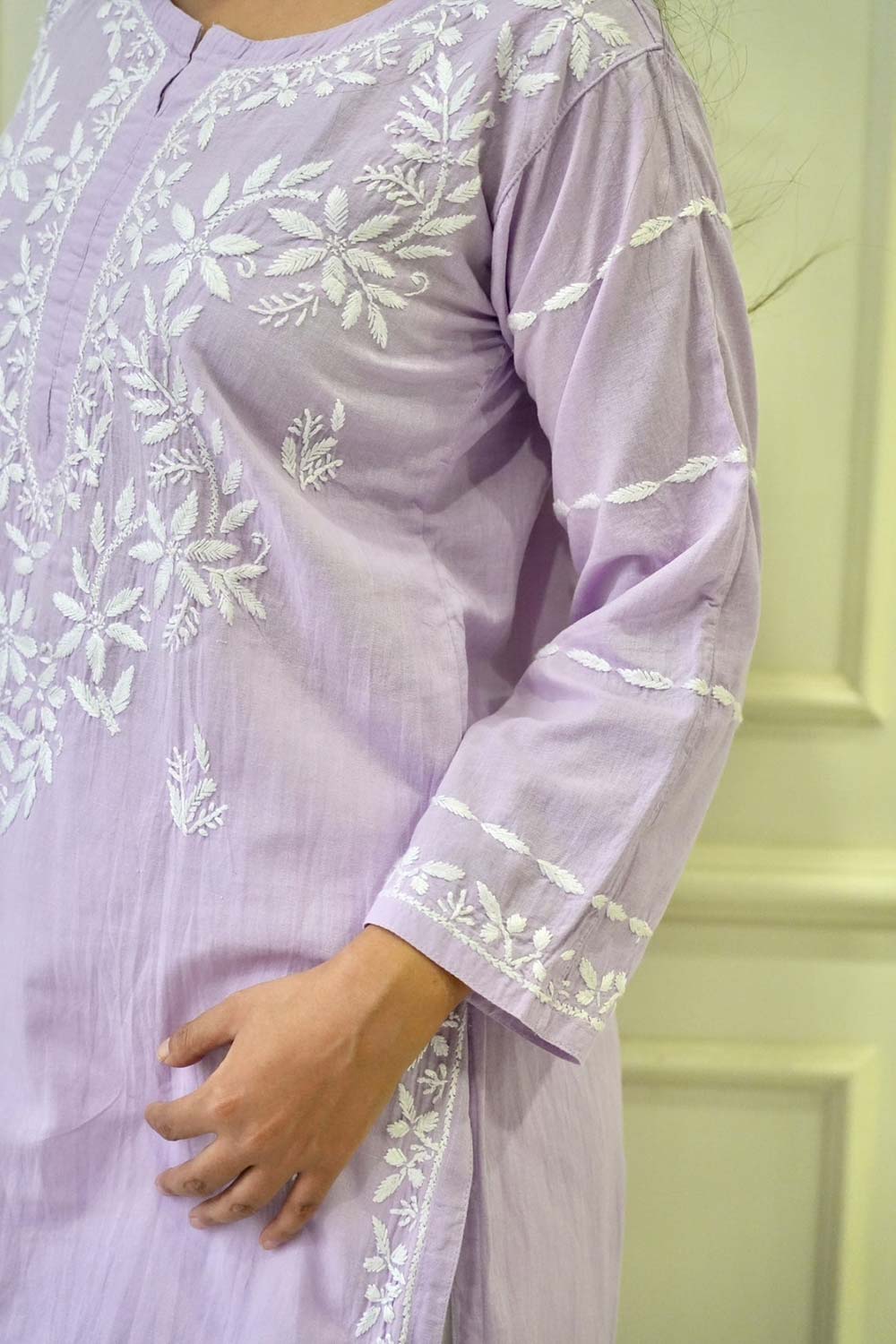 Pakizah Chikankari cotton kurti in Lavender