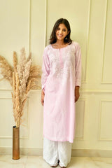 Pakizah Chikankari cotton kurti in Pink