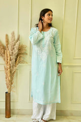 Pakizah Chikankari cotton kurti in Sea green