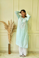 Pakizah Chikankari cotton kurti in Sea green