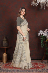 Grey Mulmul Cotton Jamdani Saree