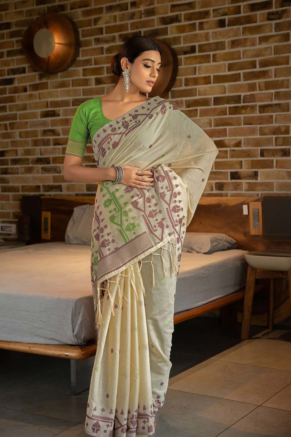 Green Jamdani Soft Cotton Saree