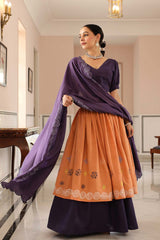 Purple Cotton Flared Lehenga Set