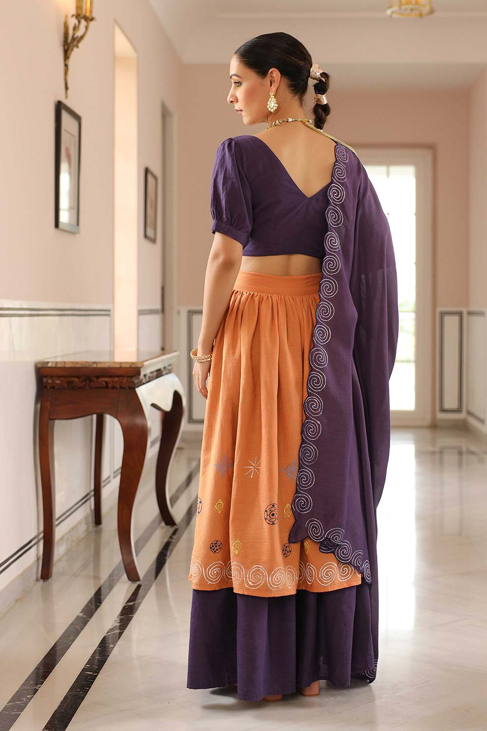 Purple Cotton Flared Lehenga Set