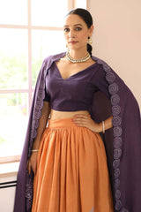 Purple Cotton Flared Lehenga Set