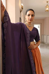 Purple Cotton Flared Lehenga Set