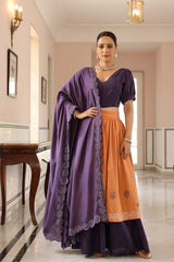 Purple Cotton Flared Lehenga Set