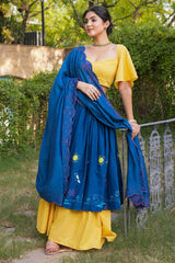 Mustard Cotton Flared Lehenga Set