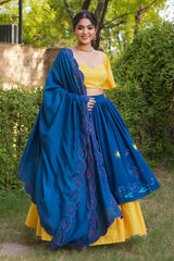 Mustard Cotton Flared Lehenga Set