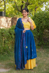 Mustard Cotton Flared Lehenga Set