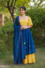 Mustard Cotton Flared Lehenga Set