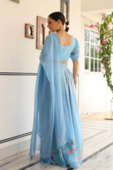 Aqua Blue Ho Silk Flared Lehenga Set