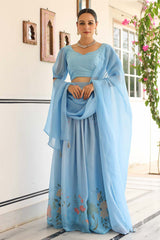 Aqua Blue Ho Silk Flared Lehenga Set