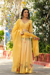 Light Gold Ho Silk Flared Lehenga Set