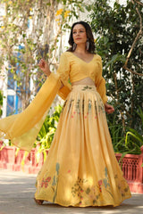 Light Gold Ho Silk Flared Lehenga Set