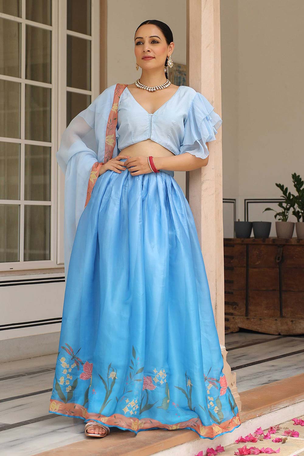 Blue Jimmy Choo Flared Lehenga Set