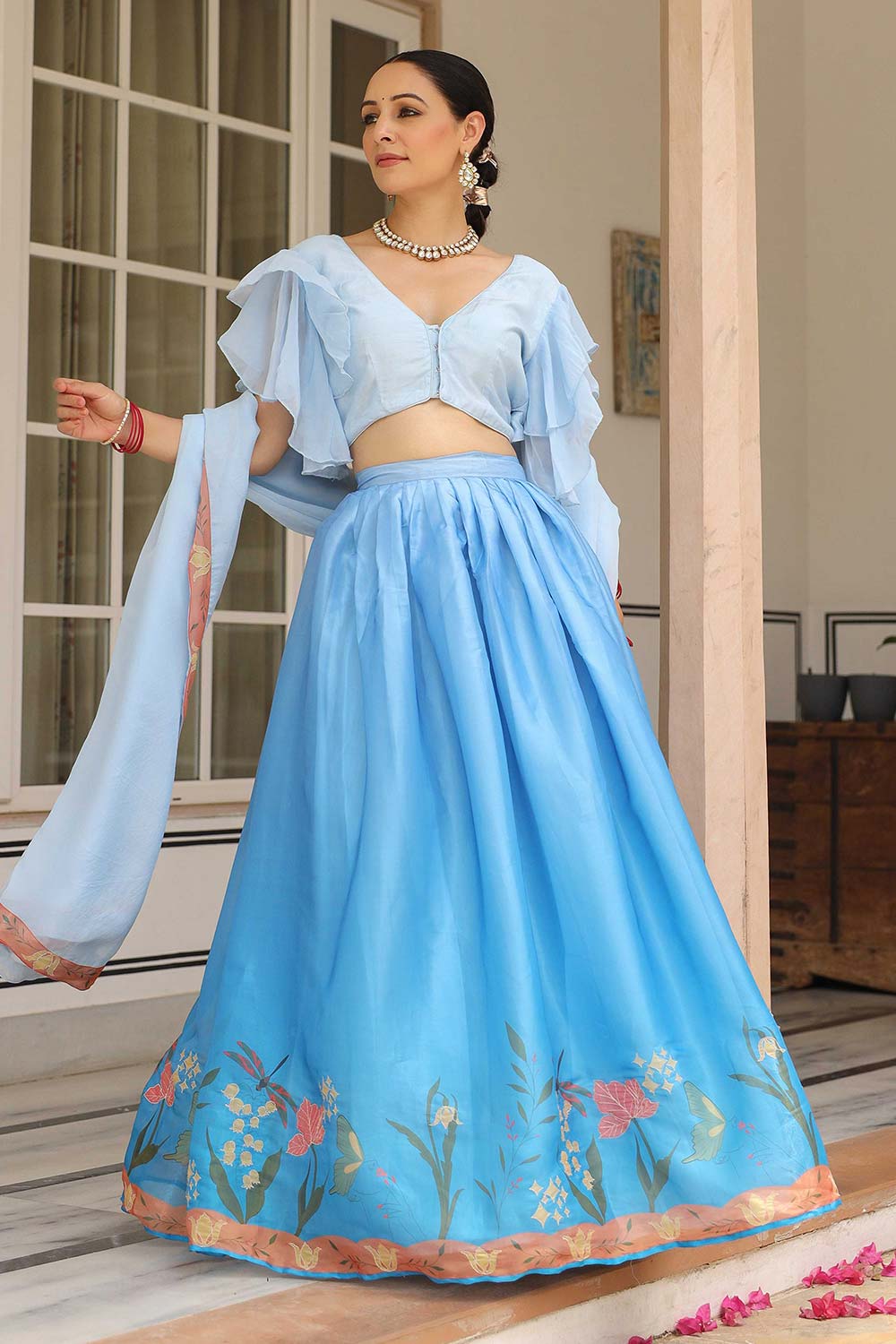 Blue Jimmy Choo Flared Lehenga Set