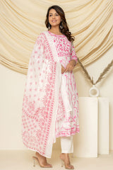 Gulaabi Aari Embroidered Suit Set With Pant And Dupatta