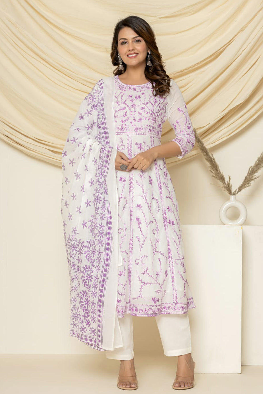 Neel Aari Embroidered Suit Set With Pant And Dupatta