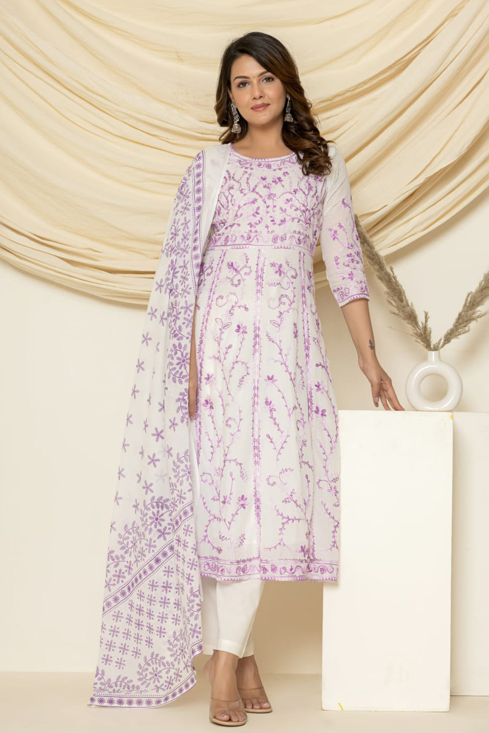 Neel Aari Embroidered Suit Set With Pant And Dupatta