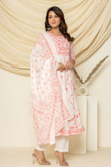 Peach Aari Embroidered Suit Set With Pant And Dupatta