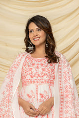 Peach Aari Embroidered Suit Set With Pant And Dupatta