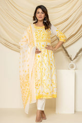 Sunehri Aari Embroidered Suit Set With Pant And Dupatta