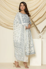 Grey Mohak Aari Embroidered Suit Set With Pant And Dupatta