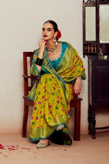 Yellow Silk Brasso Print Saree