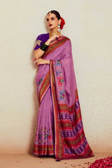 Dark Pink Silk Brasso Print Saree