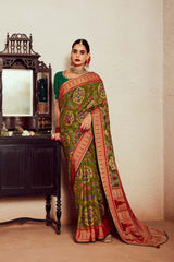 Mehendi Green Silk Brasso Print Saree