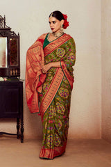 Mehendi Green Silk Brasso Print Saree