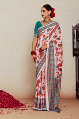 Light Pink Silk Brasso Print Saree