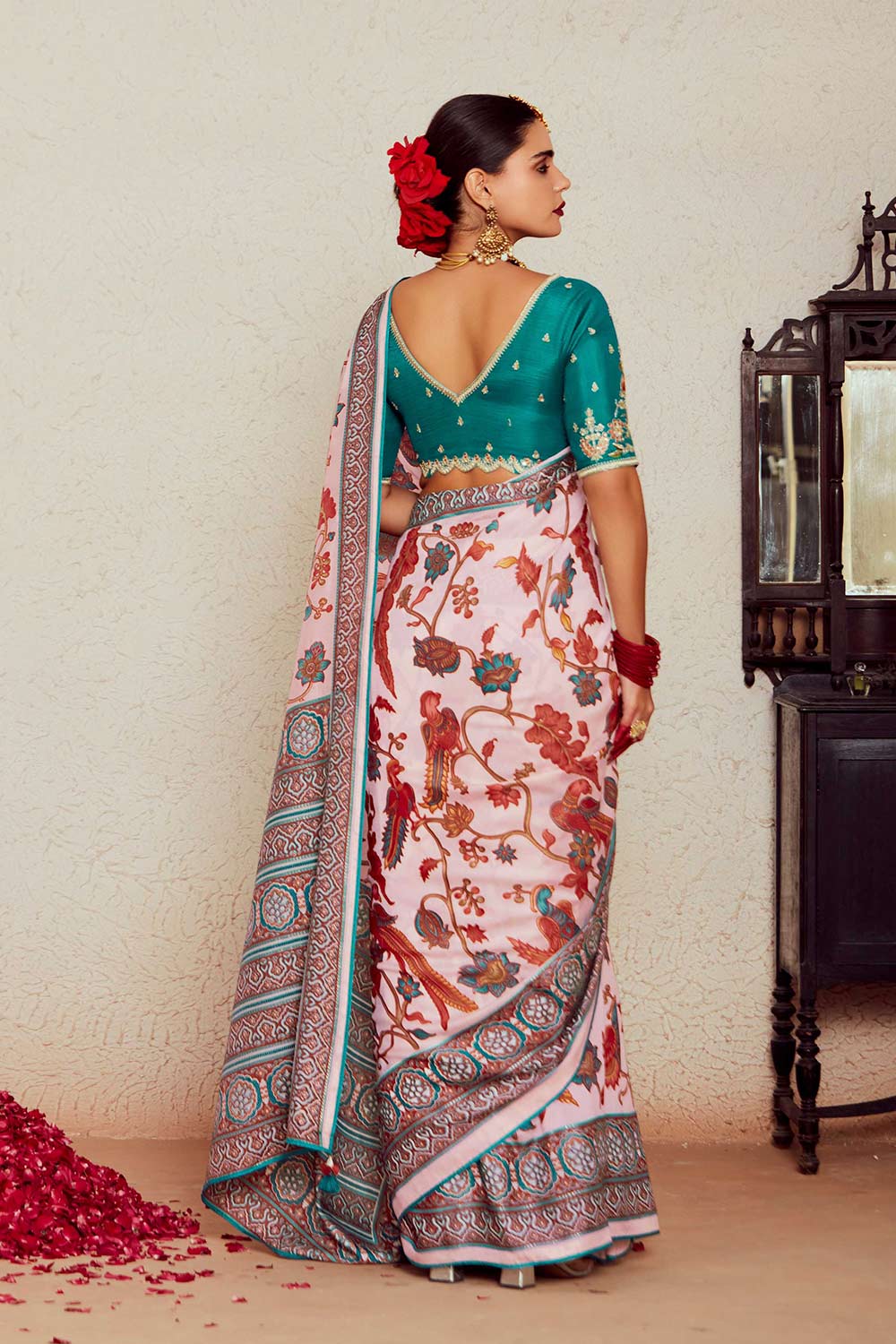 Light Pink Silk Brasso Print Saree