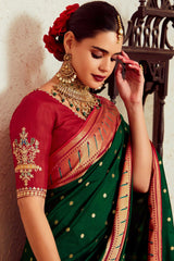 Dark Green Silk Brasso Print Saree