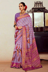 Light Lavender  Silk Brasso Print Saree