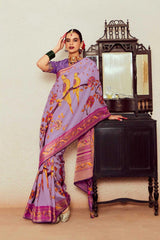 Light Lavender  Silk Brasso Print Saree