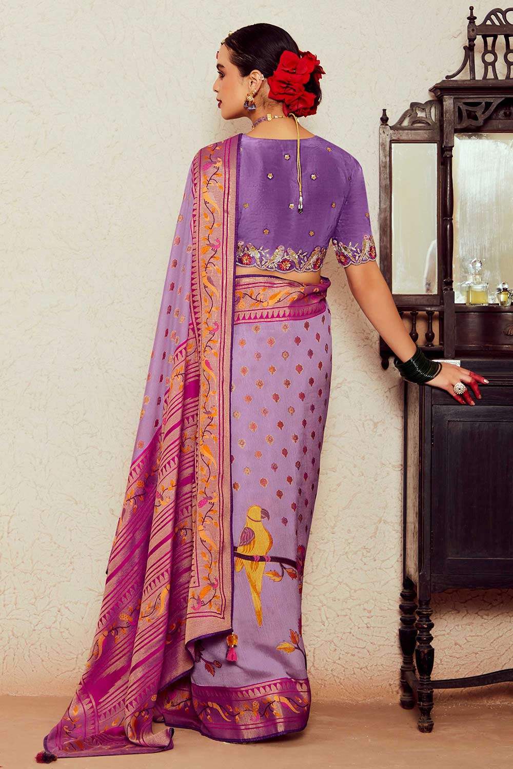 Light Lavender  Silk Brasso Print Saree