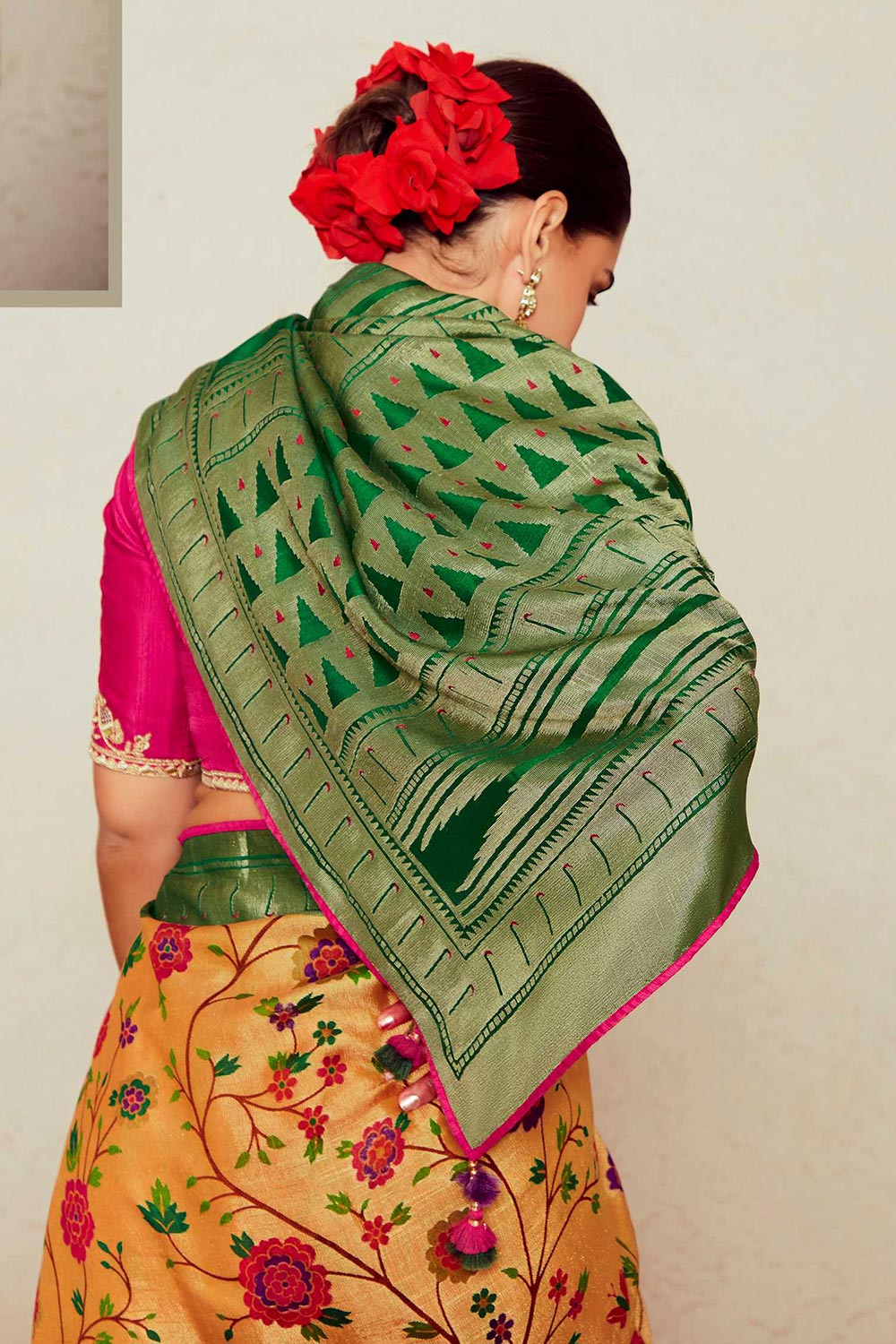 Yellow Silk Brasso Print Saree