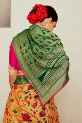 Yellow Silk Brasso Print Saree